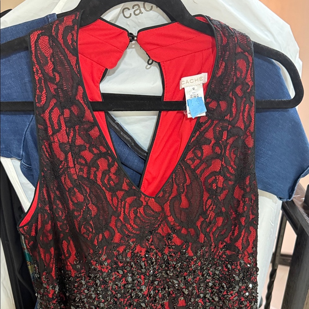 Cache Black and Red Lace Dress